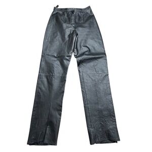 Chandler Hill Black 100% Leather High Rise Straight Leg Pants Womens 6 Lined